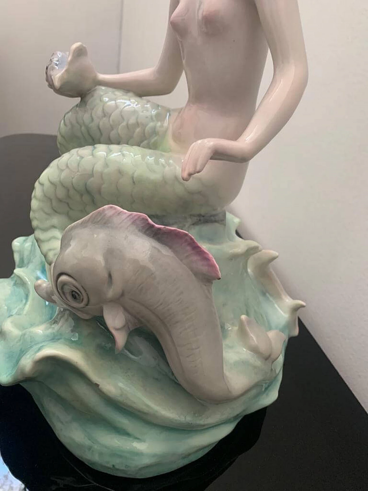 Ceramic sculpture depicting bicaudate mermaid by Le Bertetti, 1930s 8