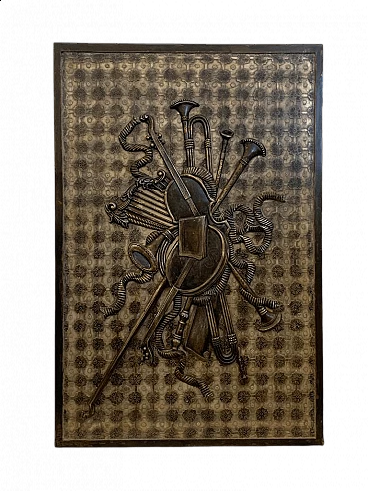 Decorative panel in carved resin on wood by Lam Lee, 1990s