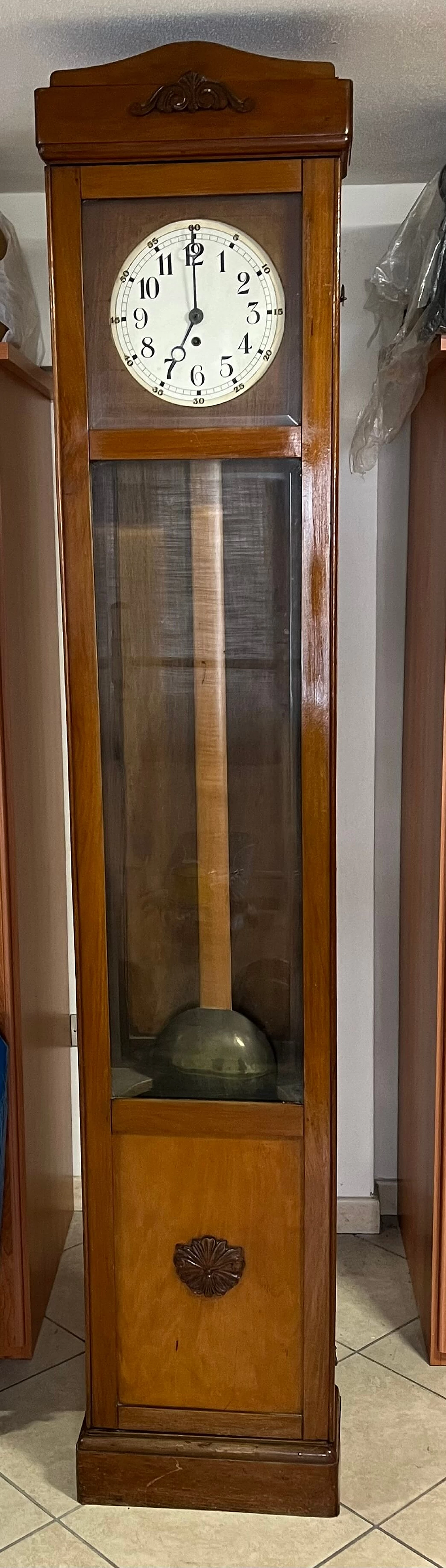 Walnut pendulum clock with carvings, 1940s 1