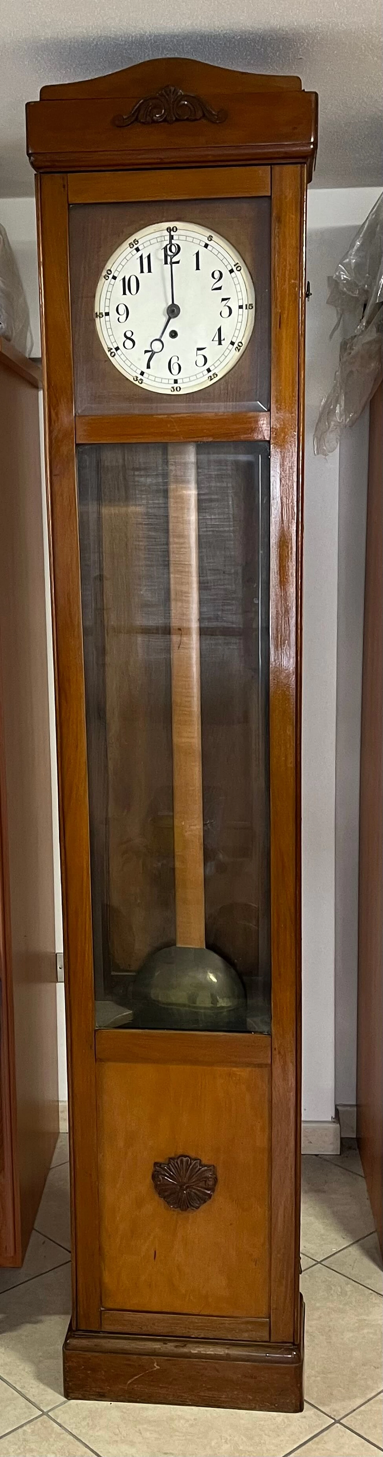 Walnut pendulum clock with carvings, 1940s 4