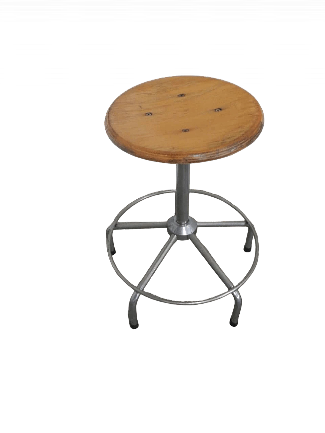 Sgabello girevole in ferro con seduta in faggio, anni '80 9