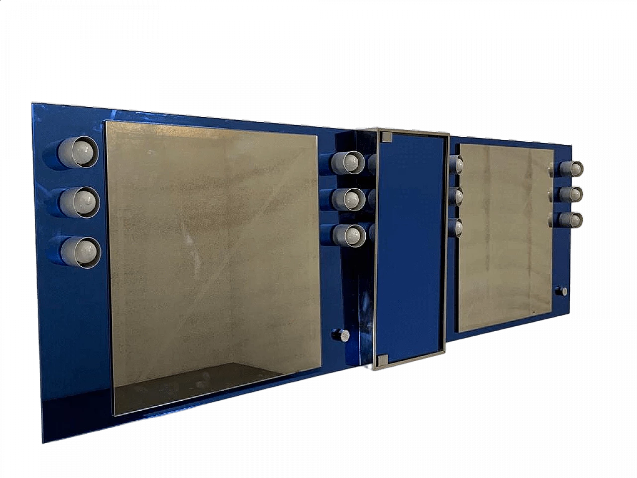 Doppio specchio con luci e armadietto centrale per Veca, anni '70 14