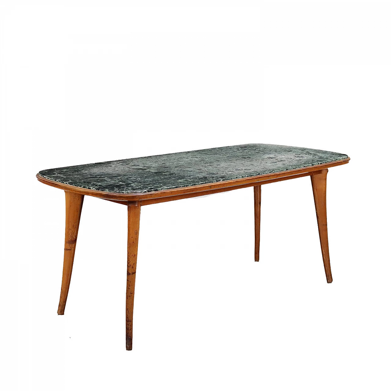 Tavolo in legno di faggio con piano in marmo, anni '50 1