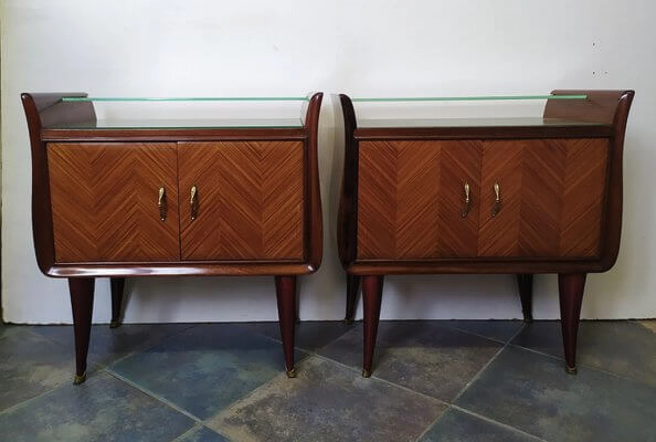 Pair of bedside tables in wood and glass attributed to Paolo Buffa, 1950s 1