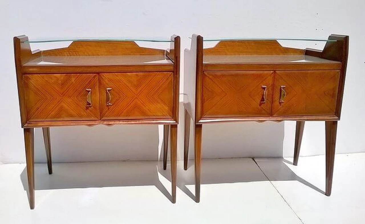 Pair of teak bedside tables with double glass top by Paolo Buffa, 1940s 1