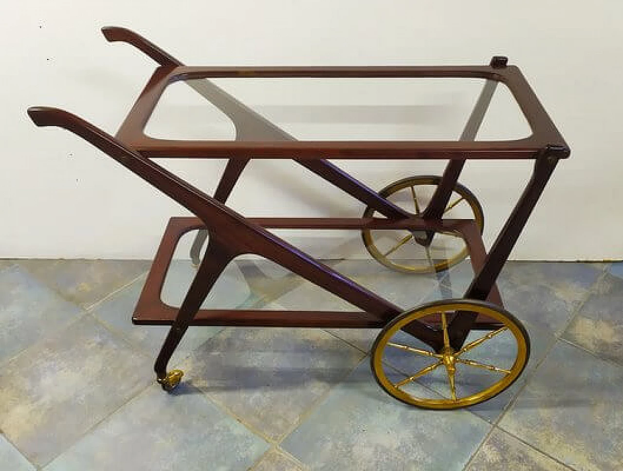 Beechwood serving cart attributed to Cesare Lacca, 1950s 1