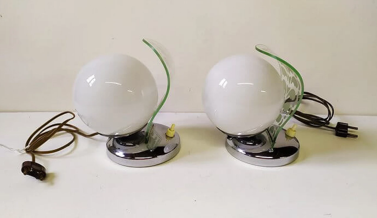 Pair of Art Decò table lamps with etched glass, 1920s 2