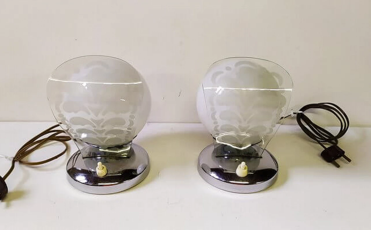 Pair of Art Decò table lamps with etched glass, 1920s 5