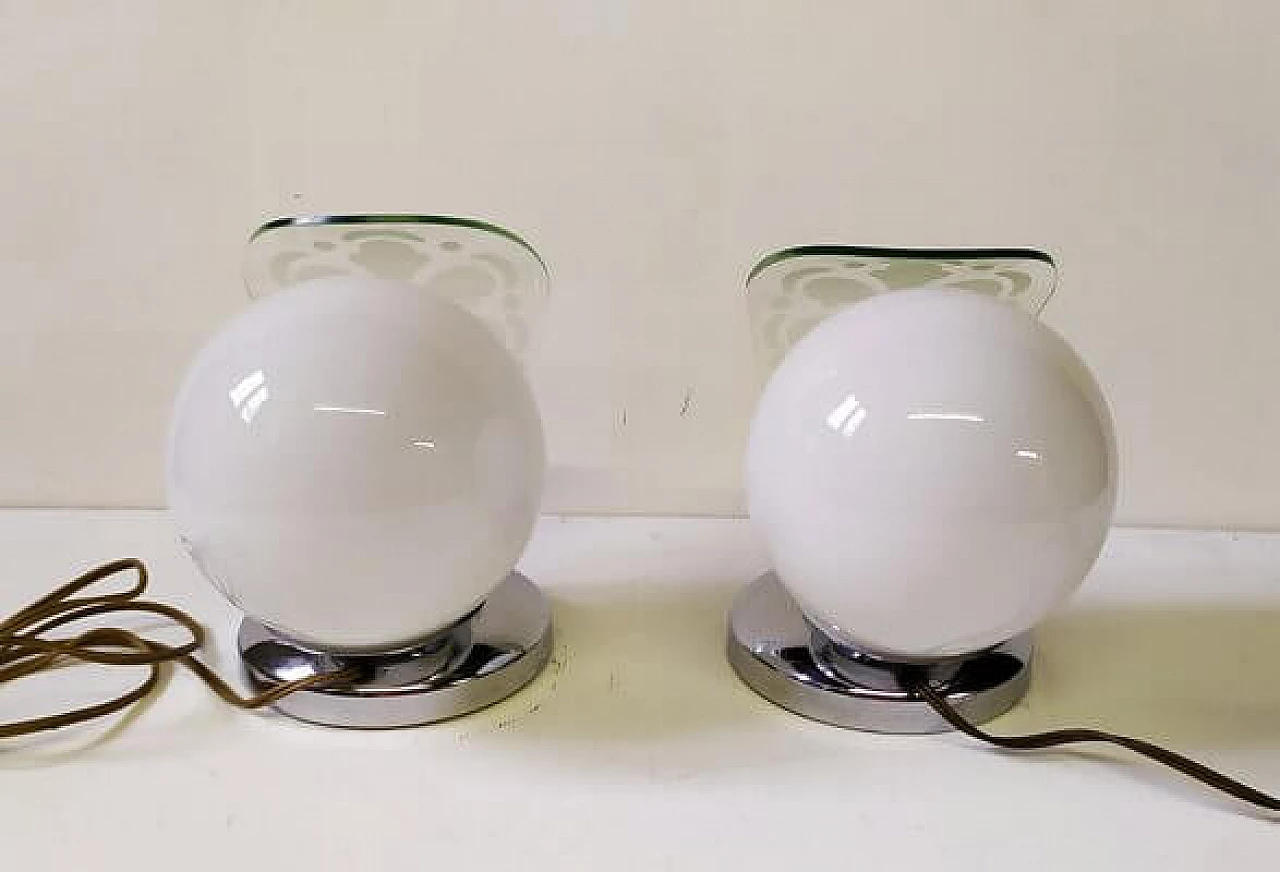 Pair of Art Decò table lamps with etched glass, 1920s 6