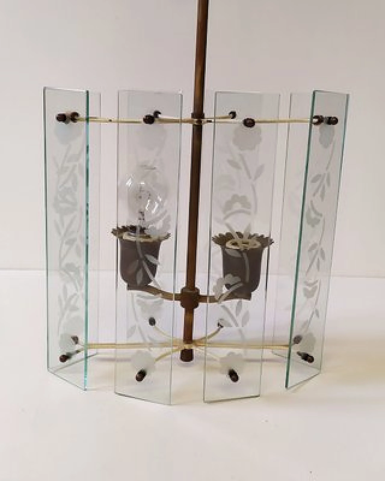 Glass and brass hanging lamp for Fontana Arte, 1940s 1