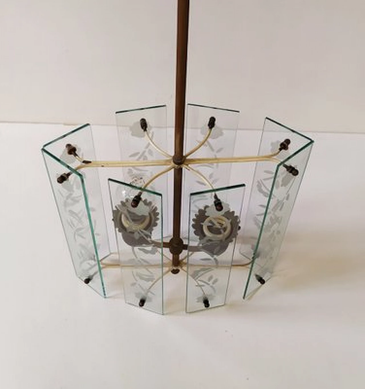 Glass and brass hanging lamp for Fontana Arte, 1940s 2