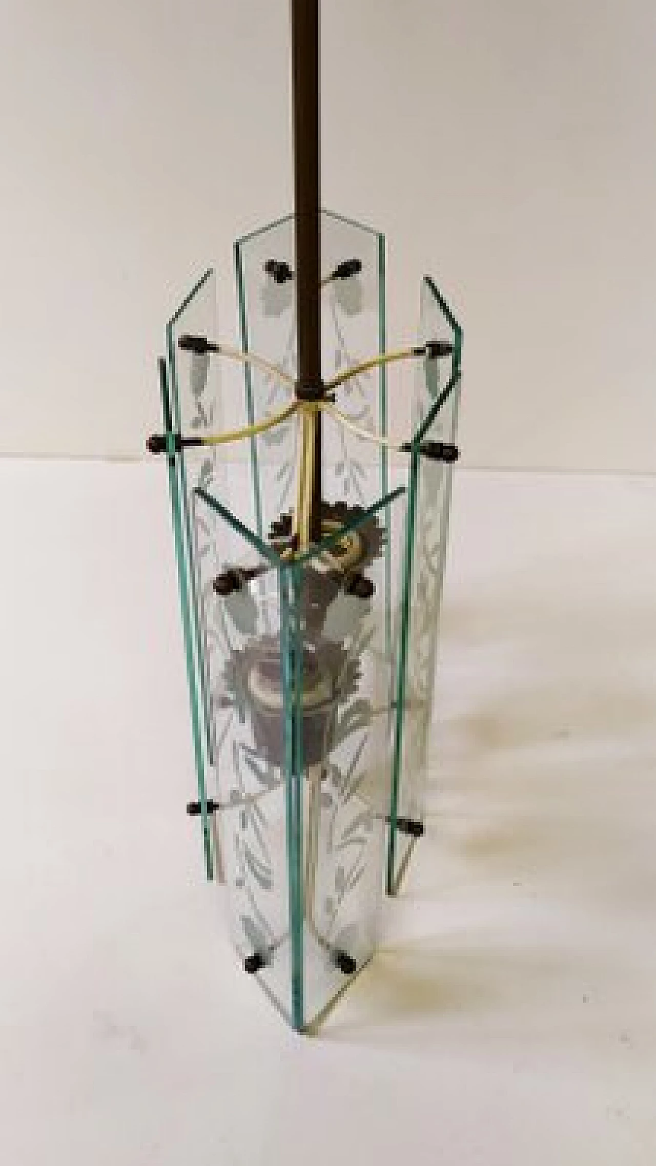 Glass and brass hanging lamp for Fontana Arte, 1940s 4