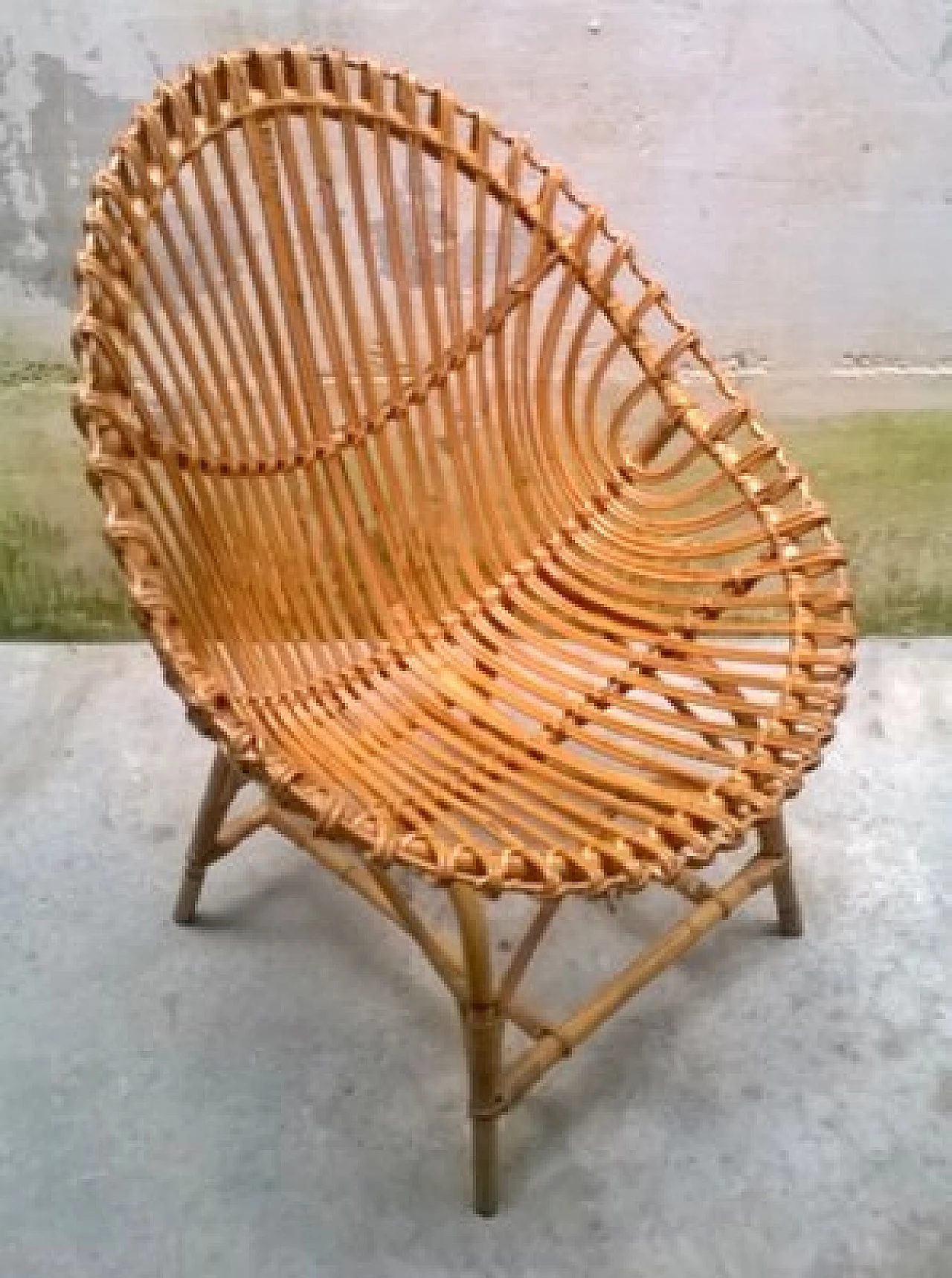 Rattan and rush egg chair, 1950s 1