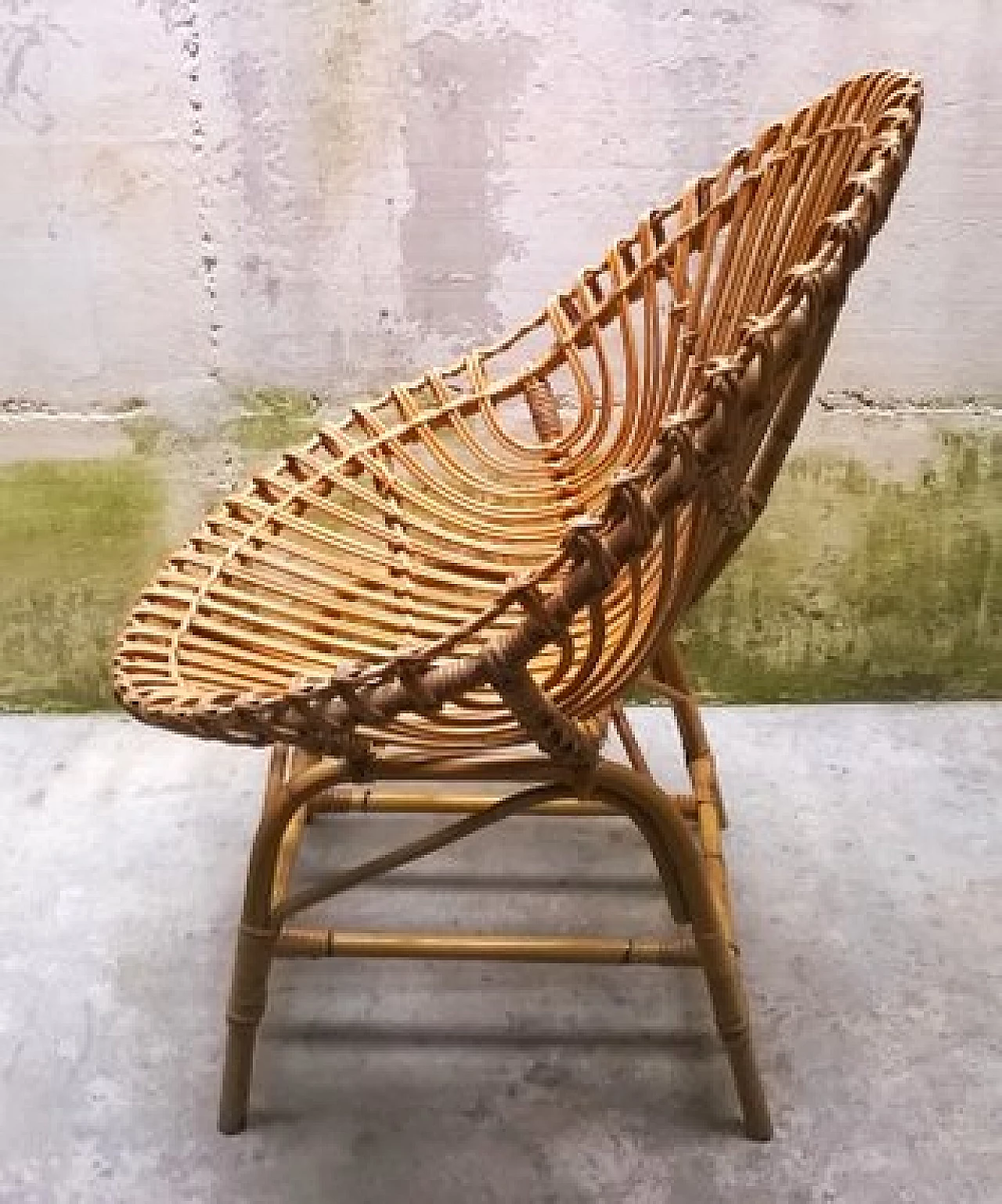 Rattan and rush egg chair, 1950s 2