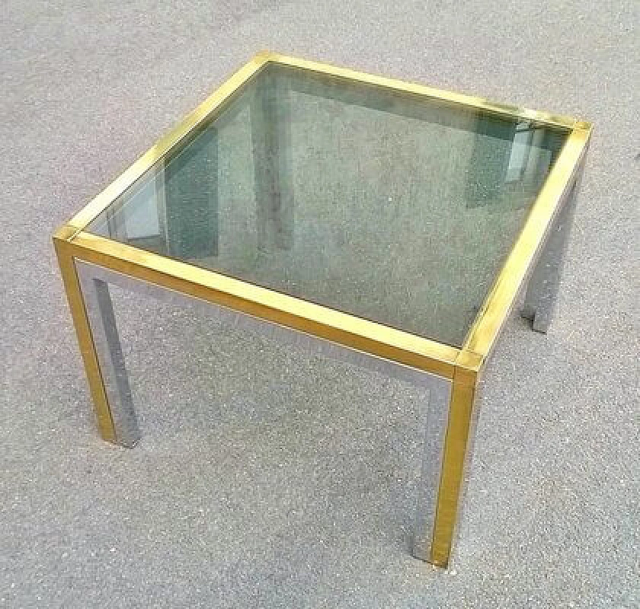 Square side table in two-tone brass and smoked glass, 1960s 1