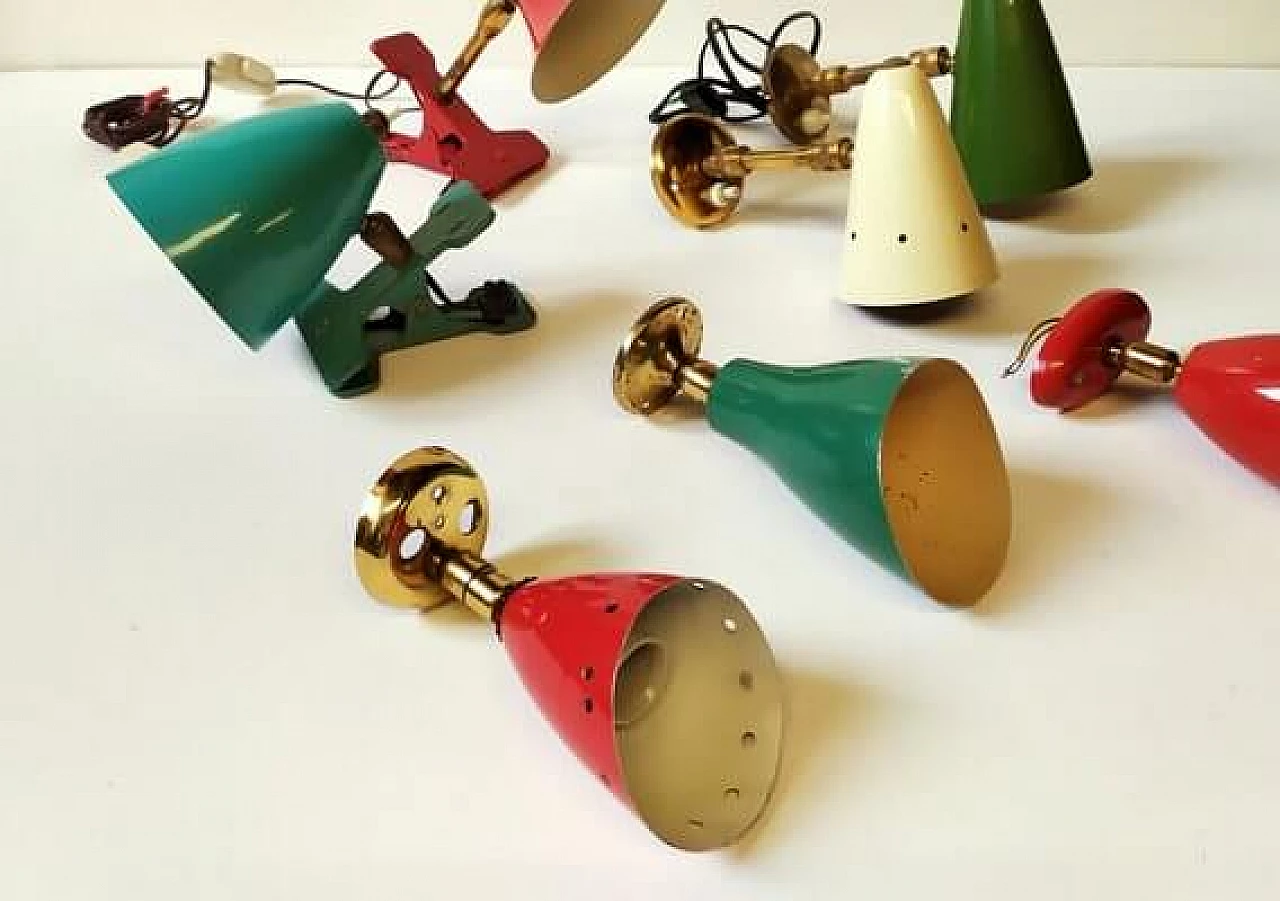 7 Colored spotlights by Angelo Lelli and Gino Sarfatti for Arteluce, 1940s 3