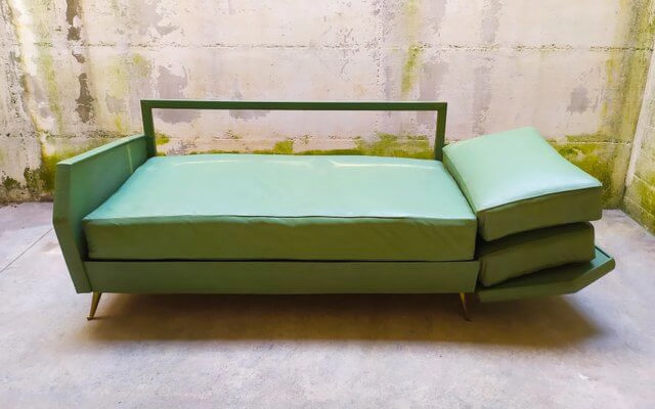 Green leatherette sofa attributed to Gio Ponti for ISA Bergamo, 1950s 3