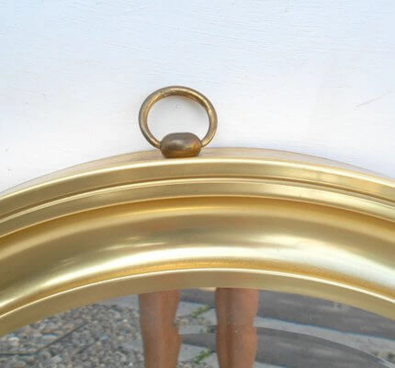 Round mirror with gilded aluminum frame, 1960s 3