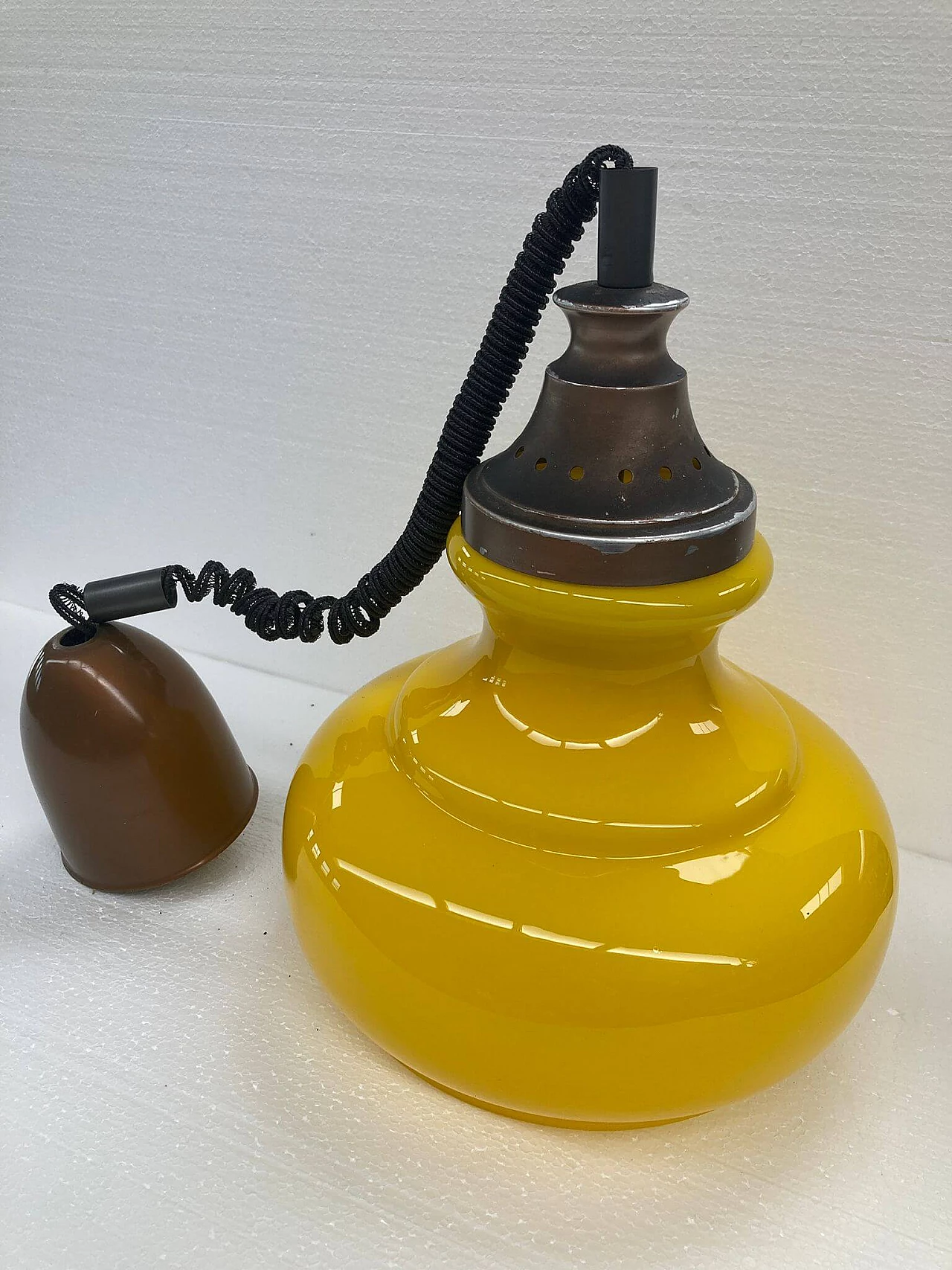 Yellow glass and plastic ceiling lamp, 1960s 1