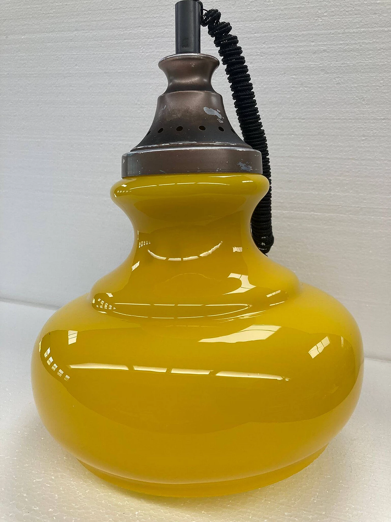 Yellow glass and plastic ceiling lamp, 1960s 5
