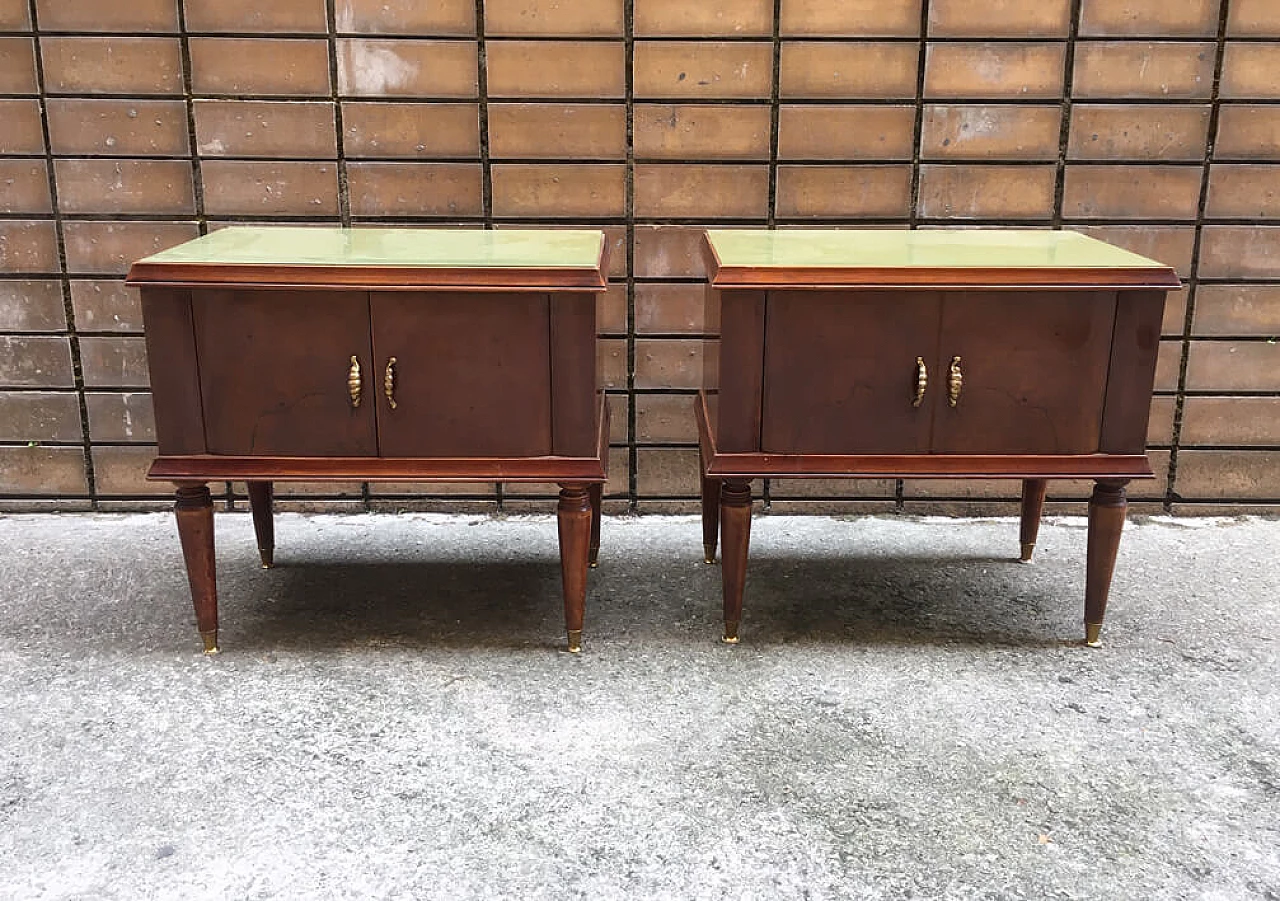 Pair of vintage wooden bedside tables with glass top for Fratelli Motta, 1960s 4