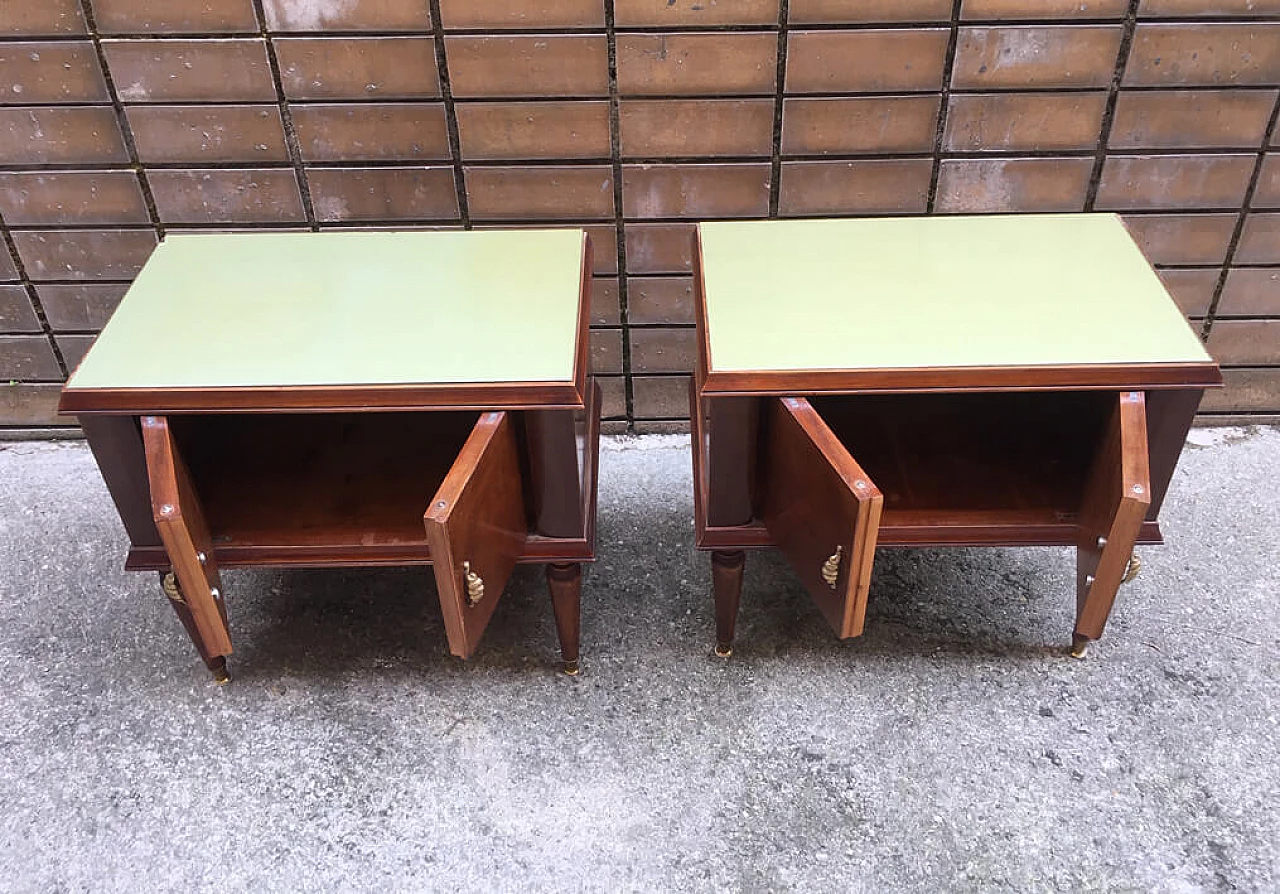 Pair of vintage wooden bedside tables with glass top for Fratelli Motta, 1960s 6