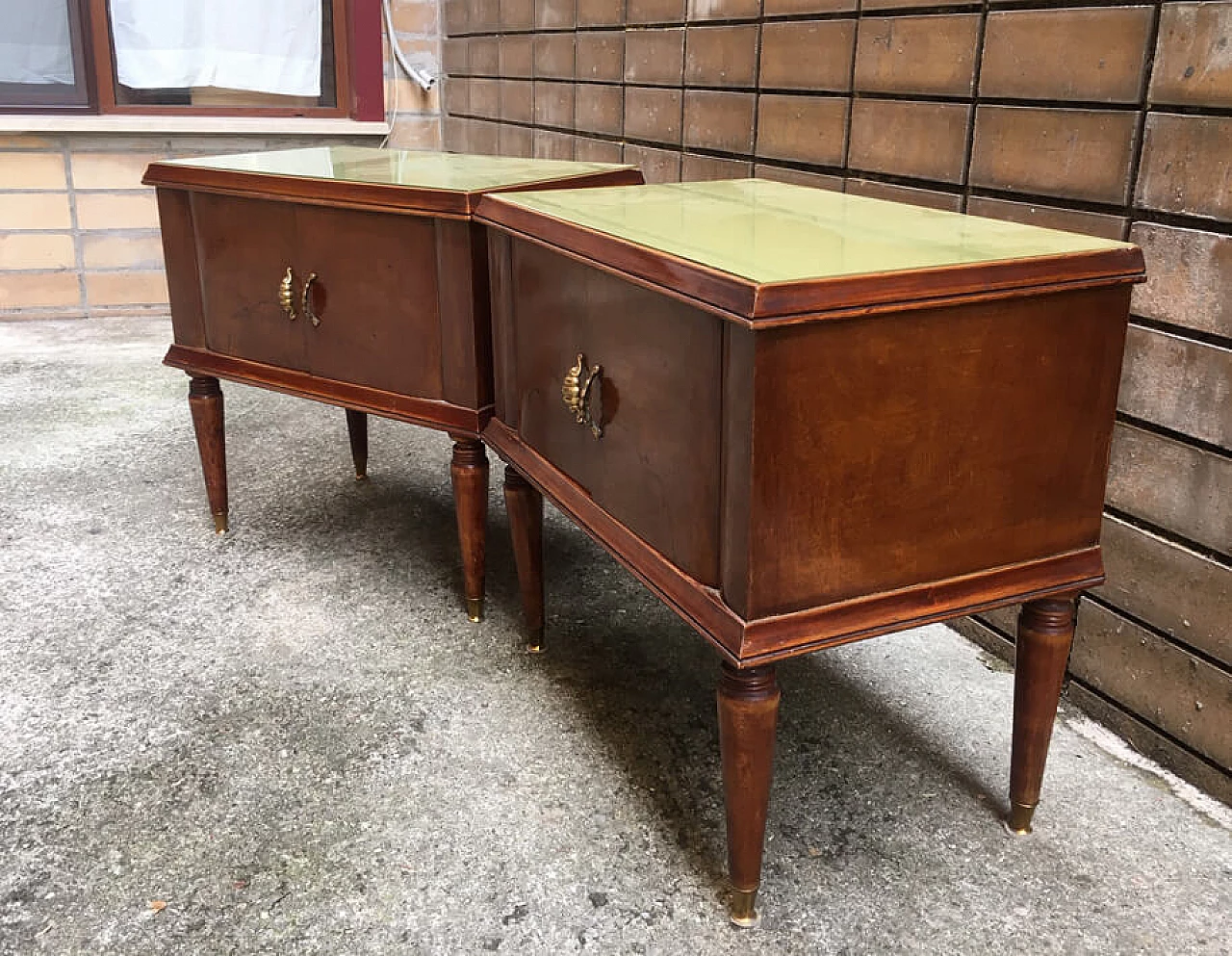 Pair of vintage wooden bedside tables with glass top for Fratelli Motta, 1960s 11