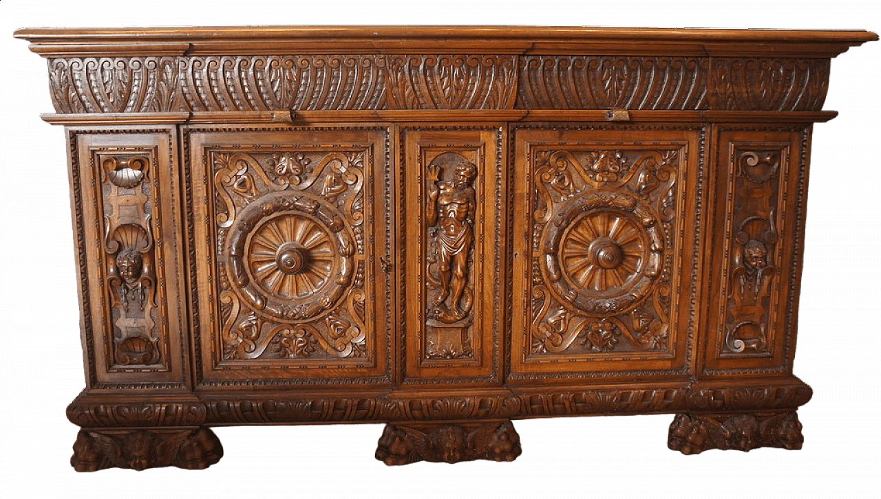 Walnut sideboard with bronze handles in Renaissance style, late 19th century 15