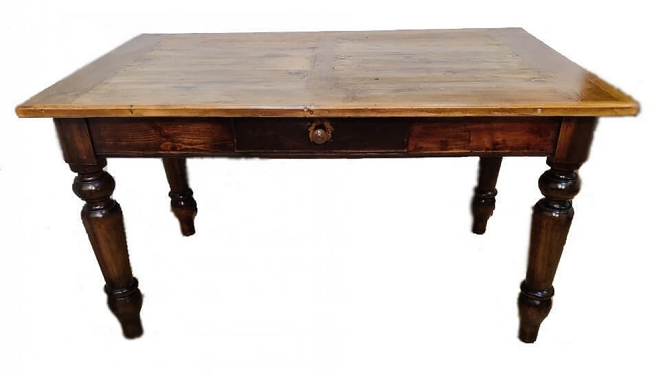 Tavolo in platano e abete massello con gambe tornite, '800 1