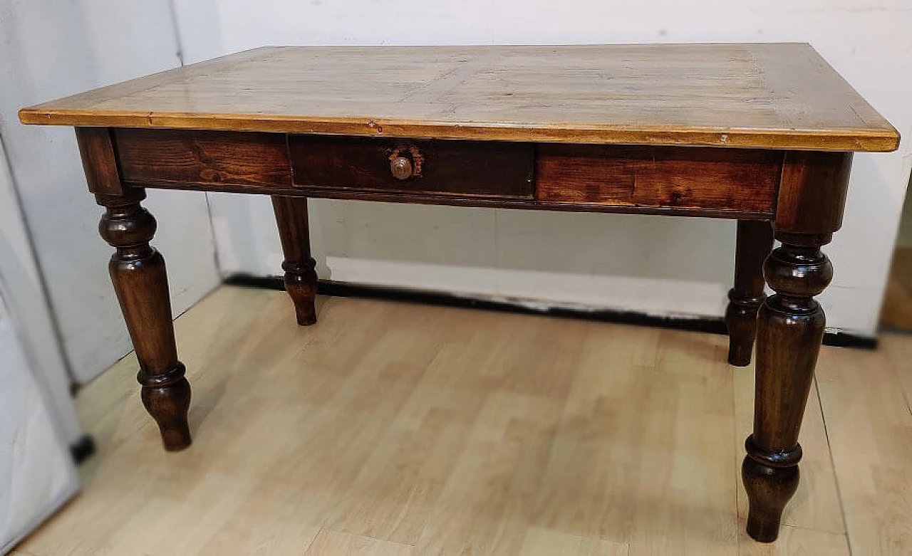 Tavolo in platano e abete massello con gambe tornite, '800 2