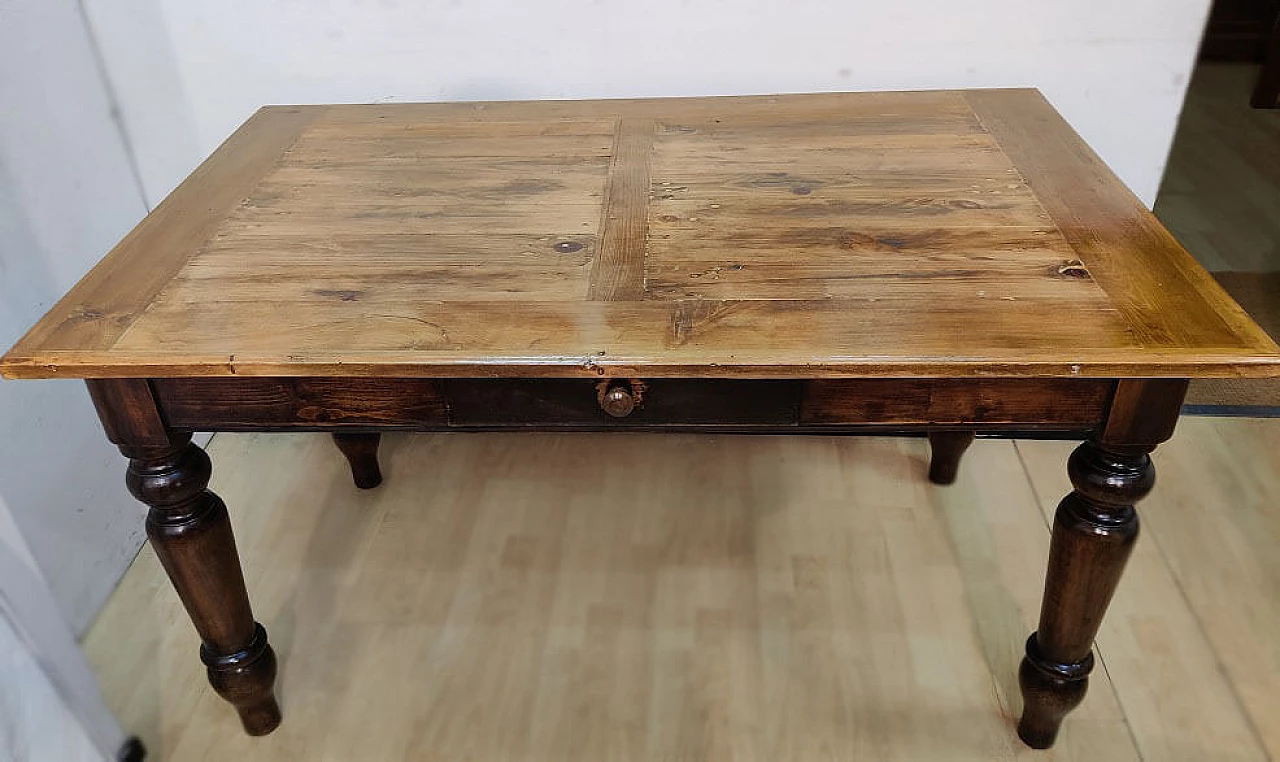 Tavolo in platano e abete massello con gambe tornite, '800 3