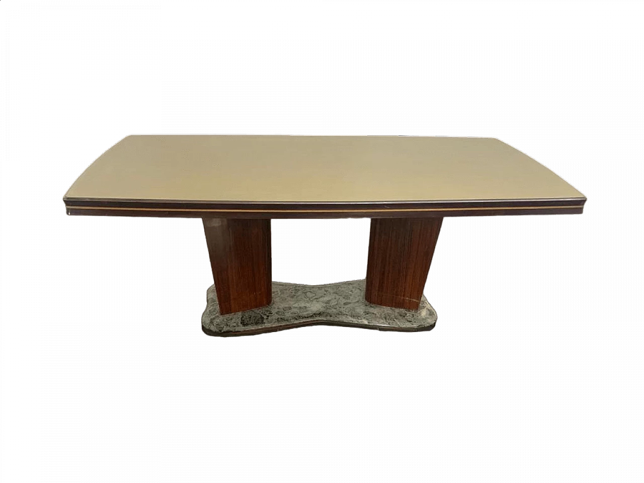 Rosewood table with glass top and green Alpi marble base by Vittorio Dassi for Dassi, 1950s 15