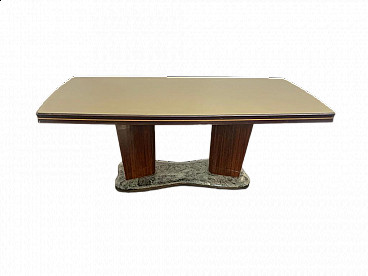 Rosewood table with glass top and green Alpi marble base by Vittorio Dassi for Dassi, 1950s