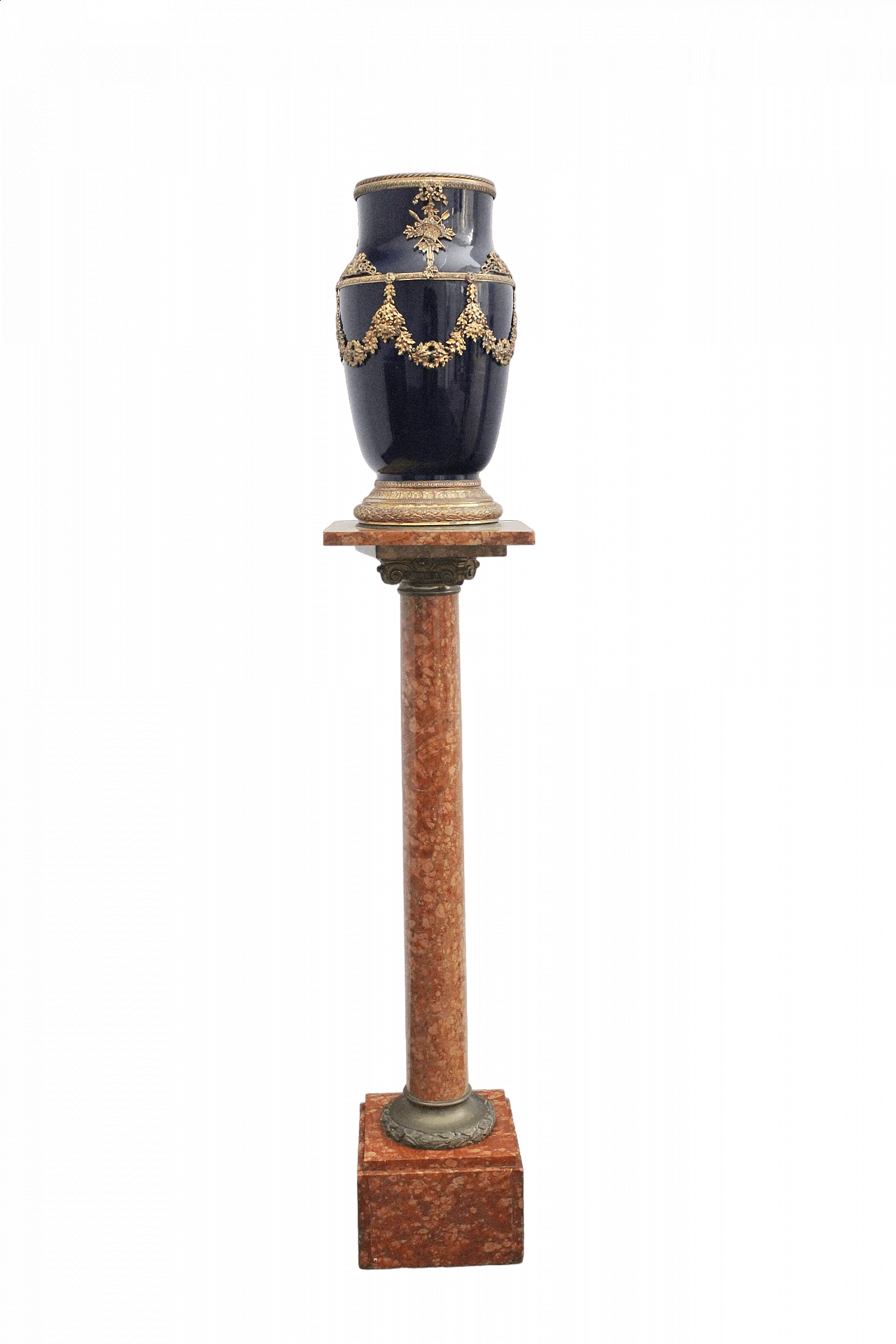 Blue vase on red marble column in Napoleon III style, early 20th century 16