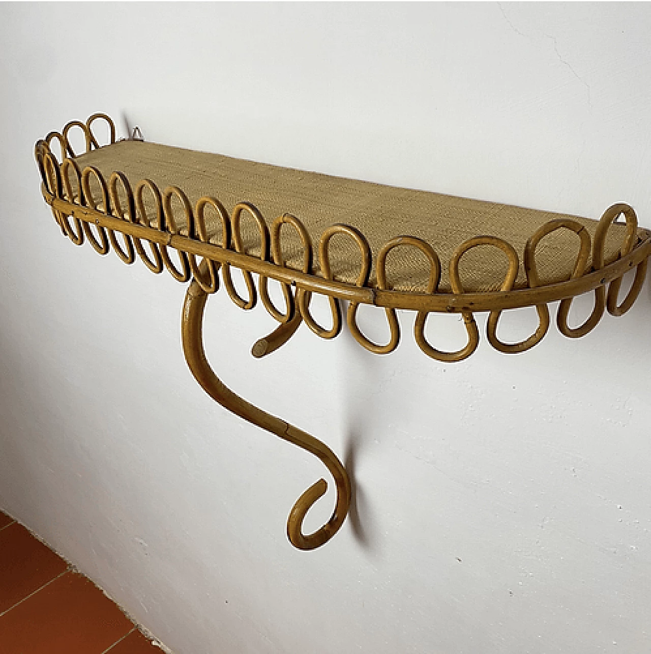 Wicker wall console table attributed to Franco Albini for Bonacina, 1980s 5