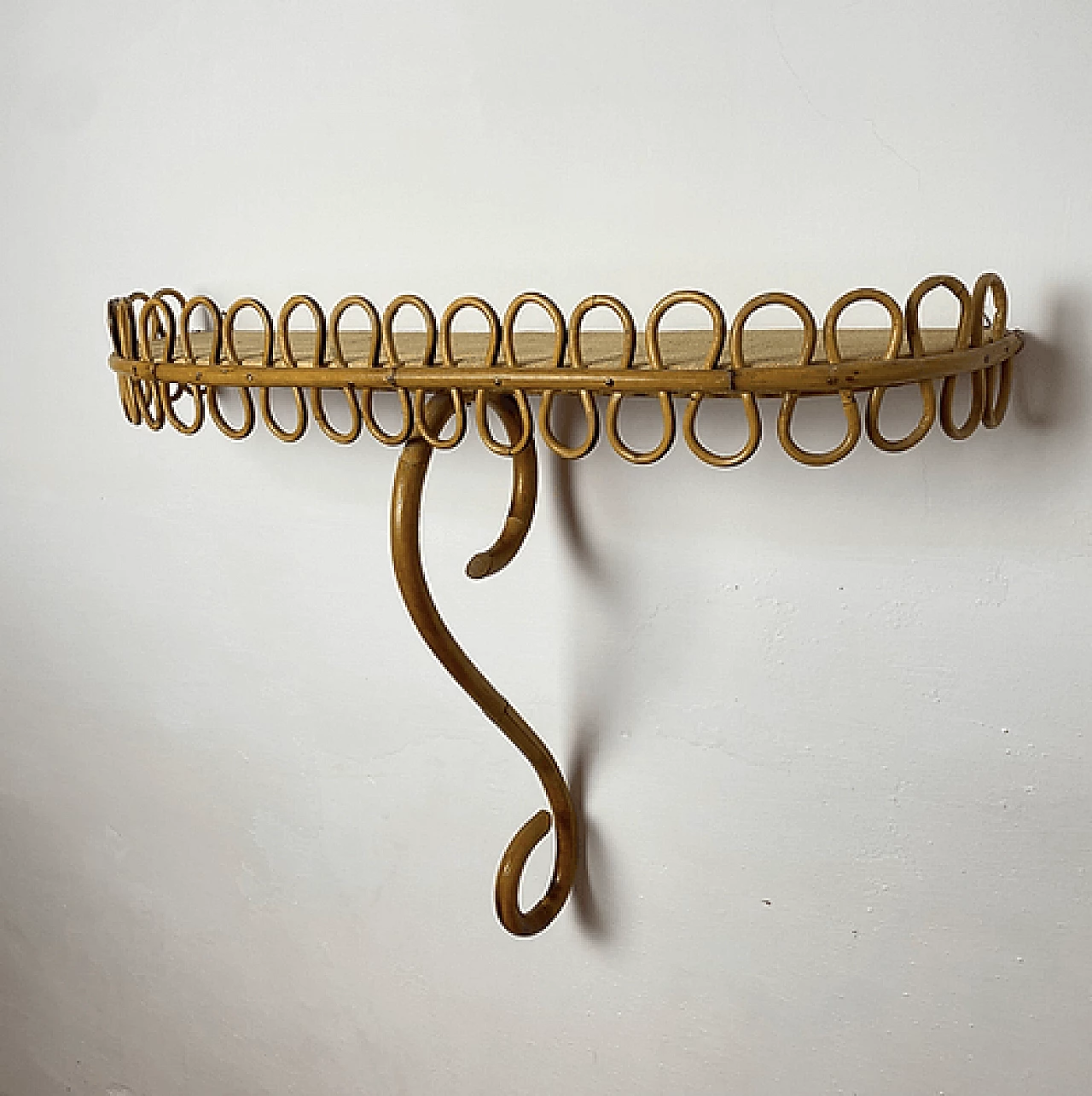 Wicker wall console table attributed to Franco Albini for Bonacina, 1980s 6