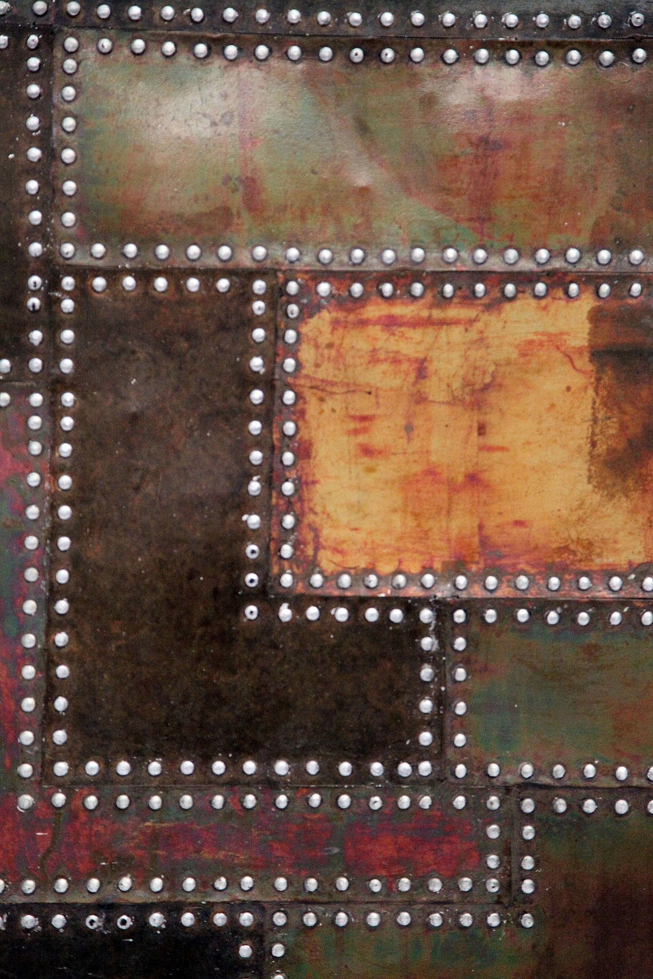 Patinated and bolted cut metal composition, 1990s 1