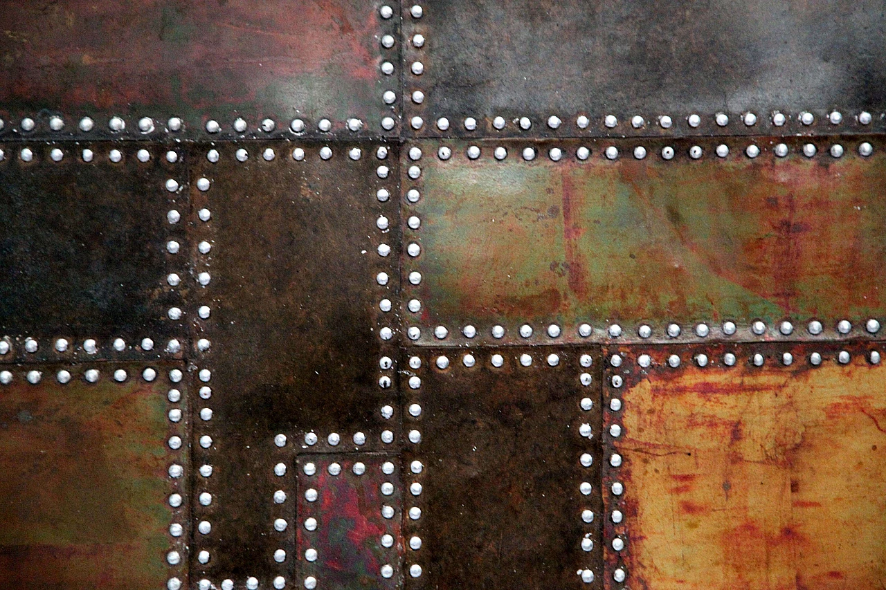 Patinated and bolted cut metal composition, 1990s 2