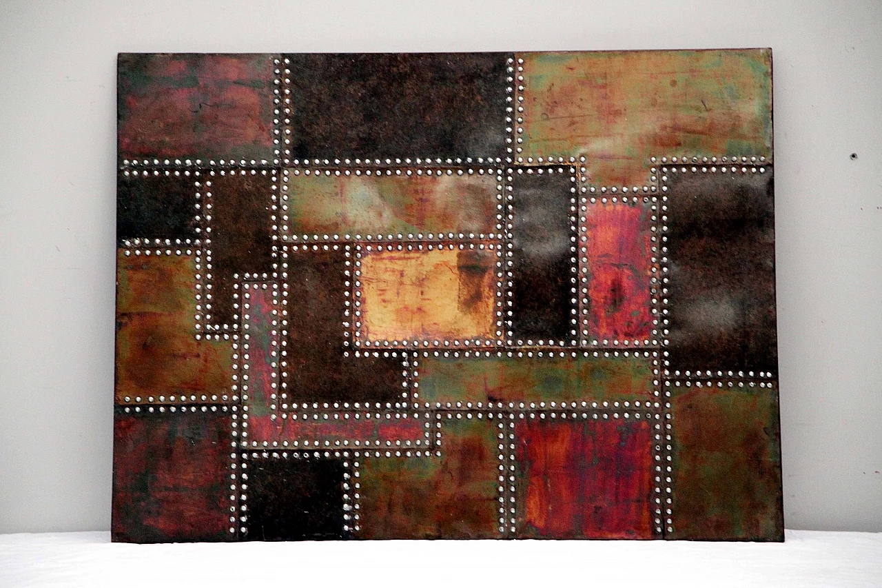 Patinated and bolted cut metal composition, 1990s 4