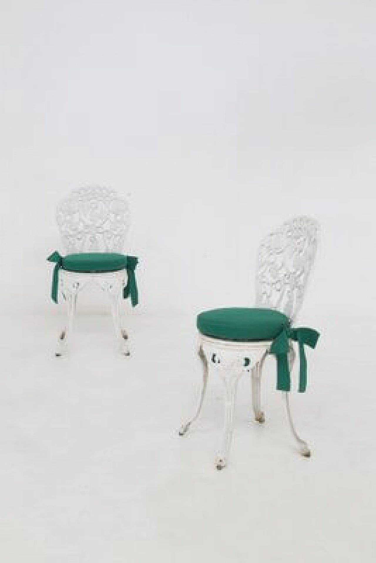 Pair of Victorian cast iron chairs and original fabric, 19th century 10