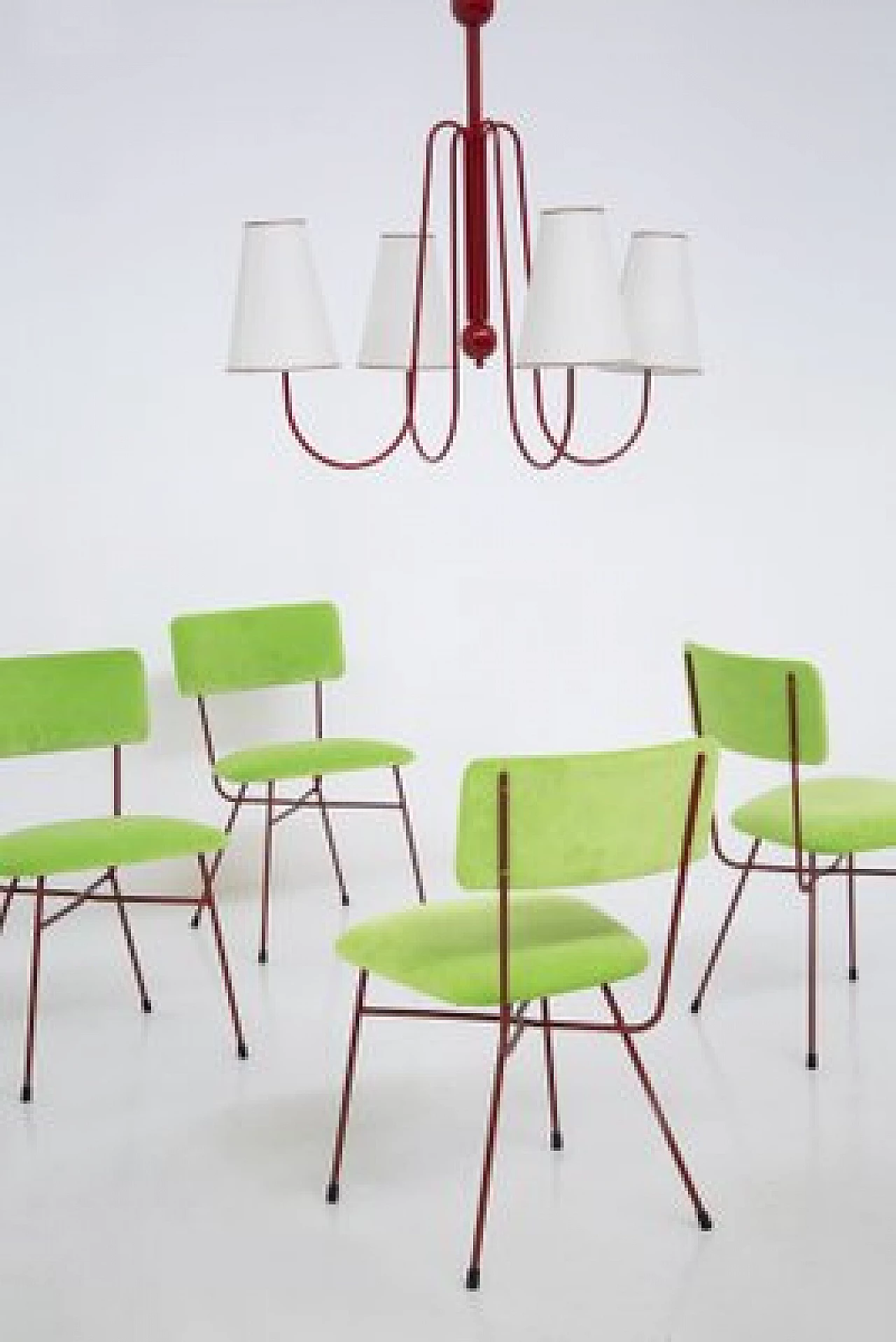 6 Green and red velvet chairs by BBPR, 1950s 2