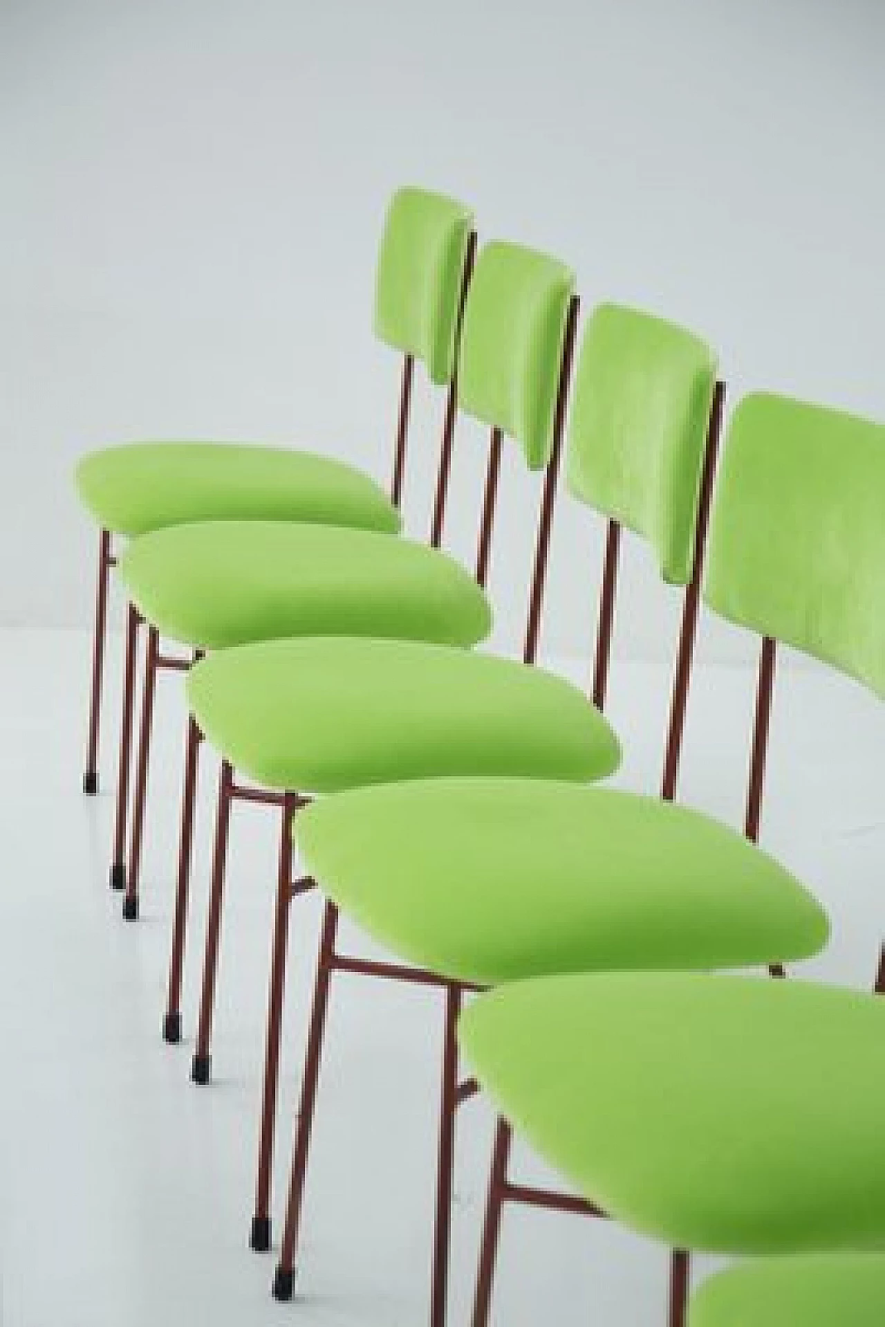 6 Green and red velvet chairs by BBPR, 1950s 7