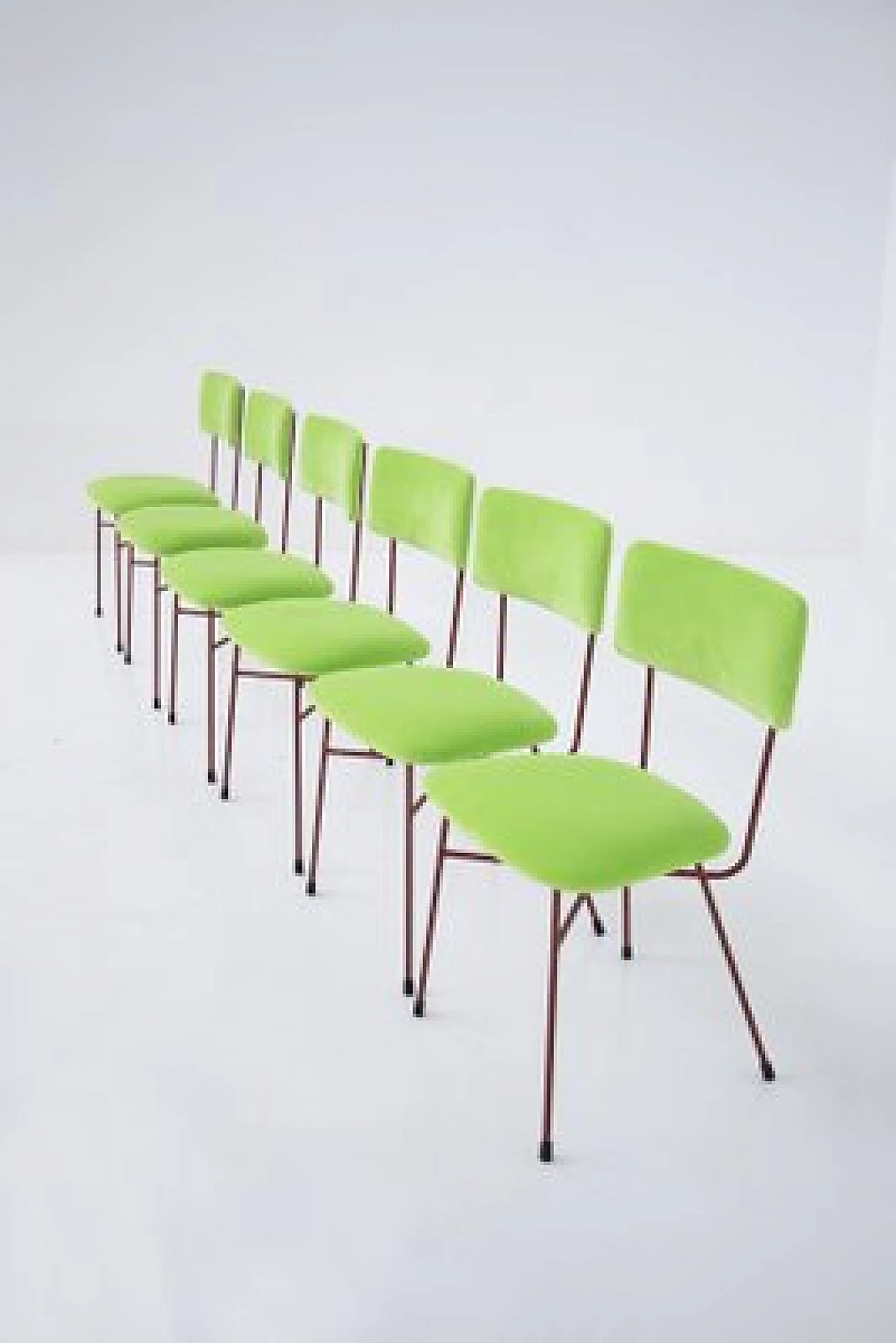 6 Green and red velvet chairs by BBPR, 1950s 8