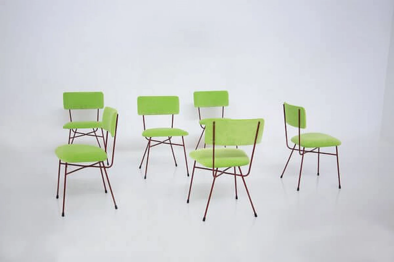 6 Green and red velvet chairs by BBPR, 1950s 10