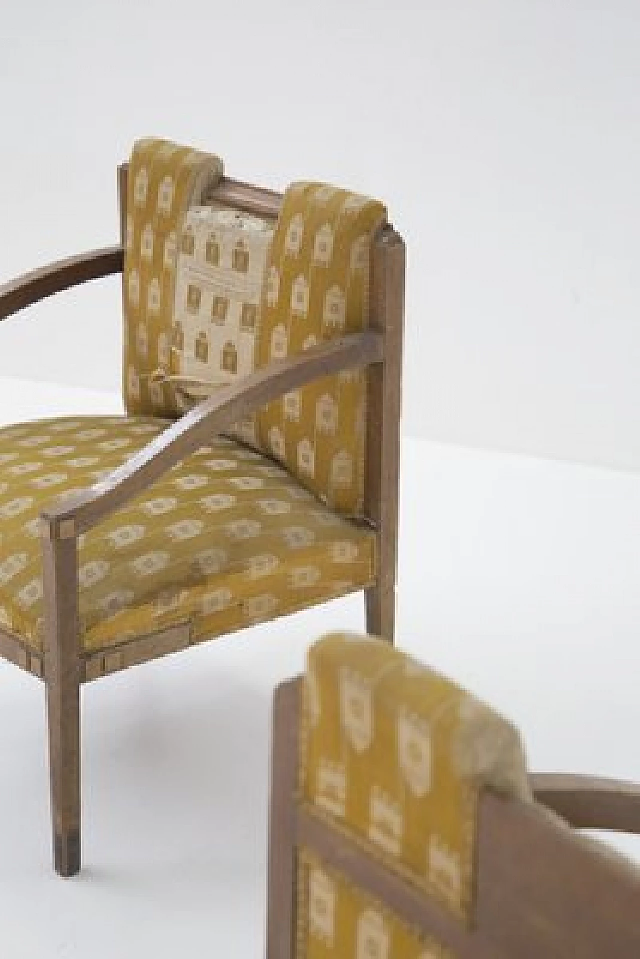 Pair of wood and brass armchairs, 1950s 7