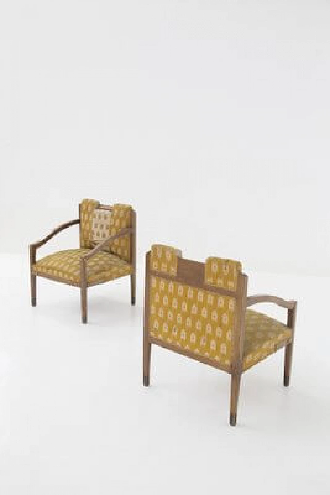 Pair of wood and brass armchairs, 1950s 15