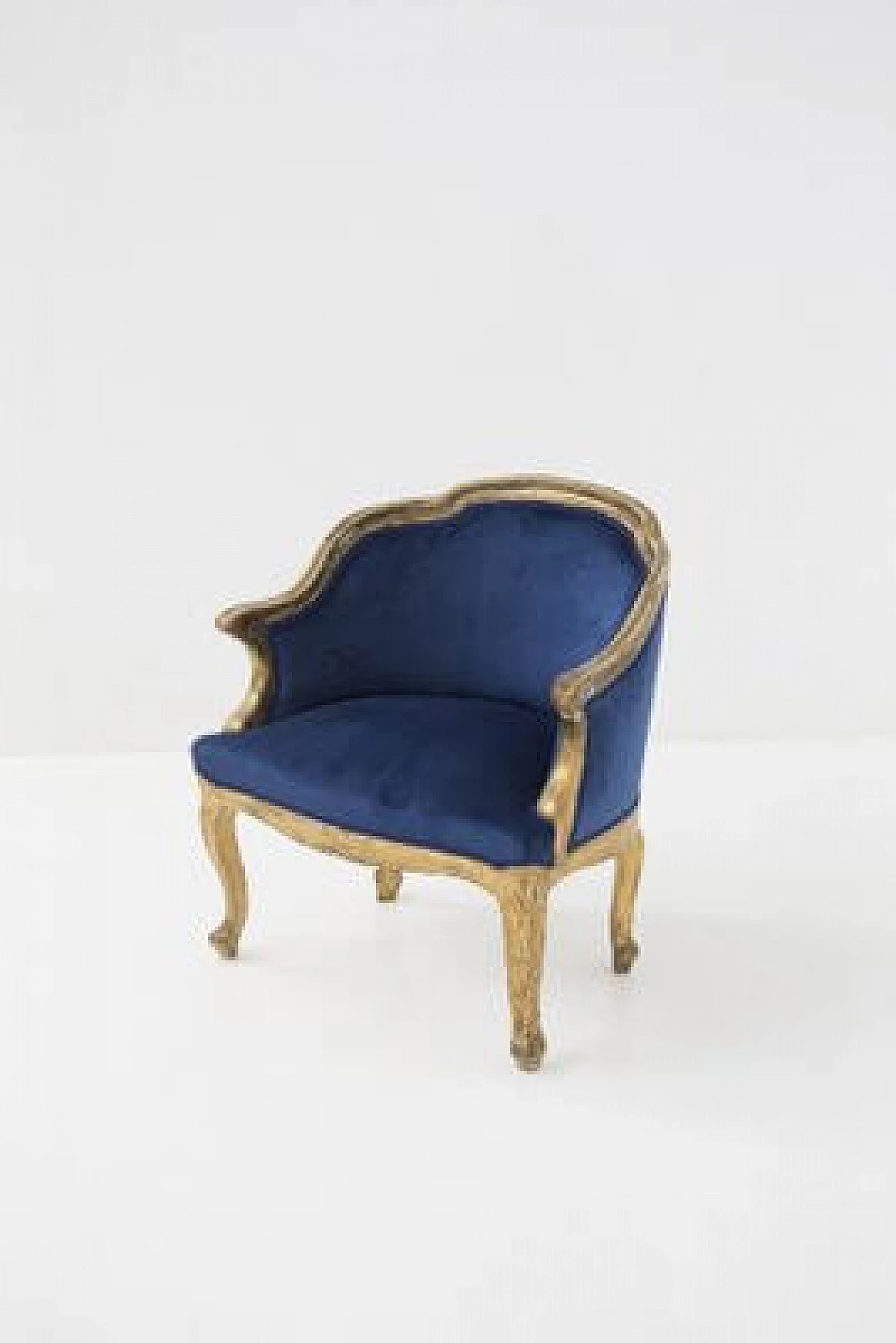 Poltrona in velluto blu e legno dorato, '800 1