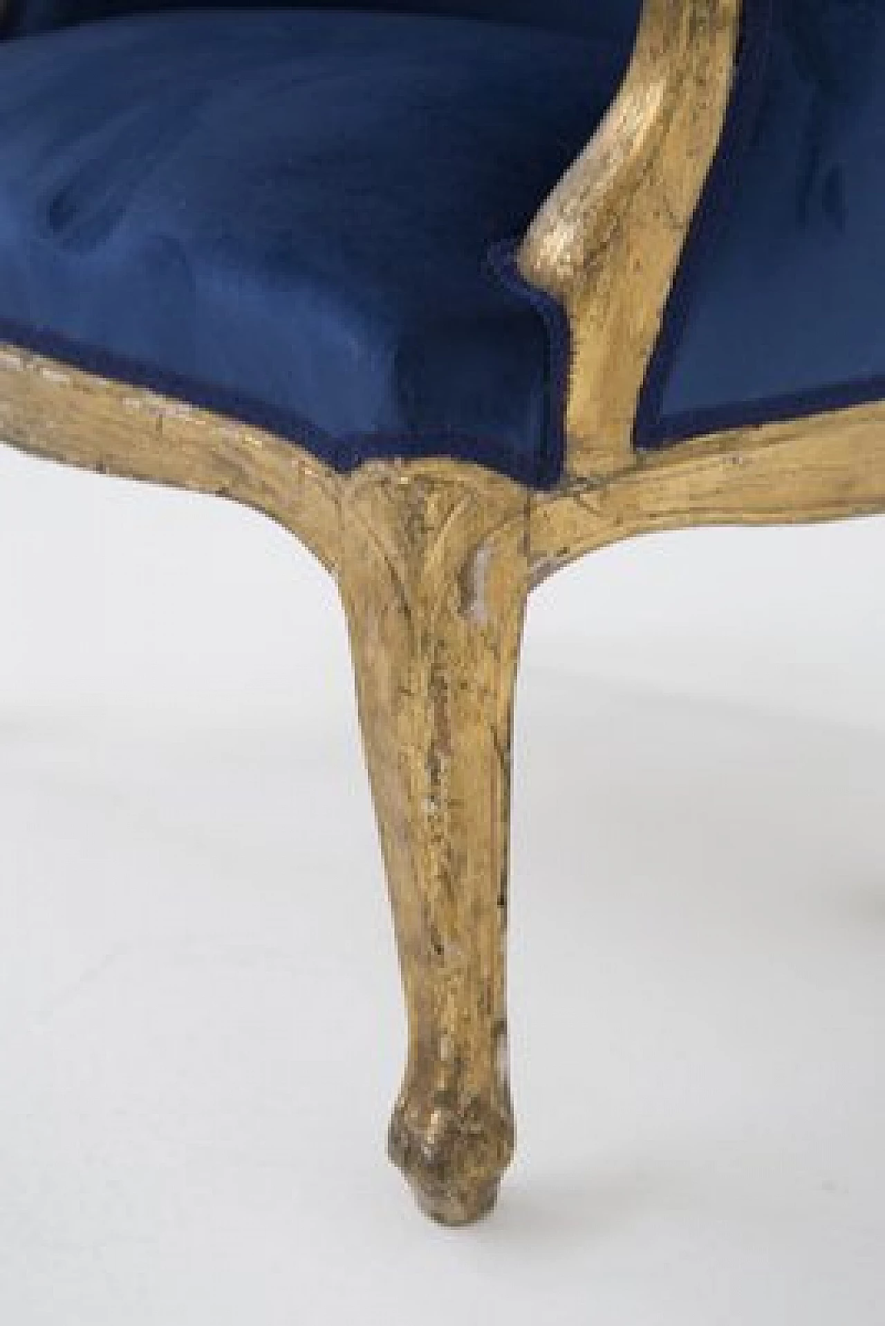 Poltrona in velluto blu e legno dorato, '800 5