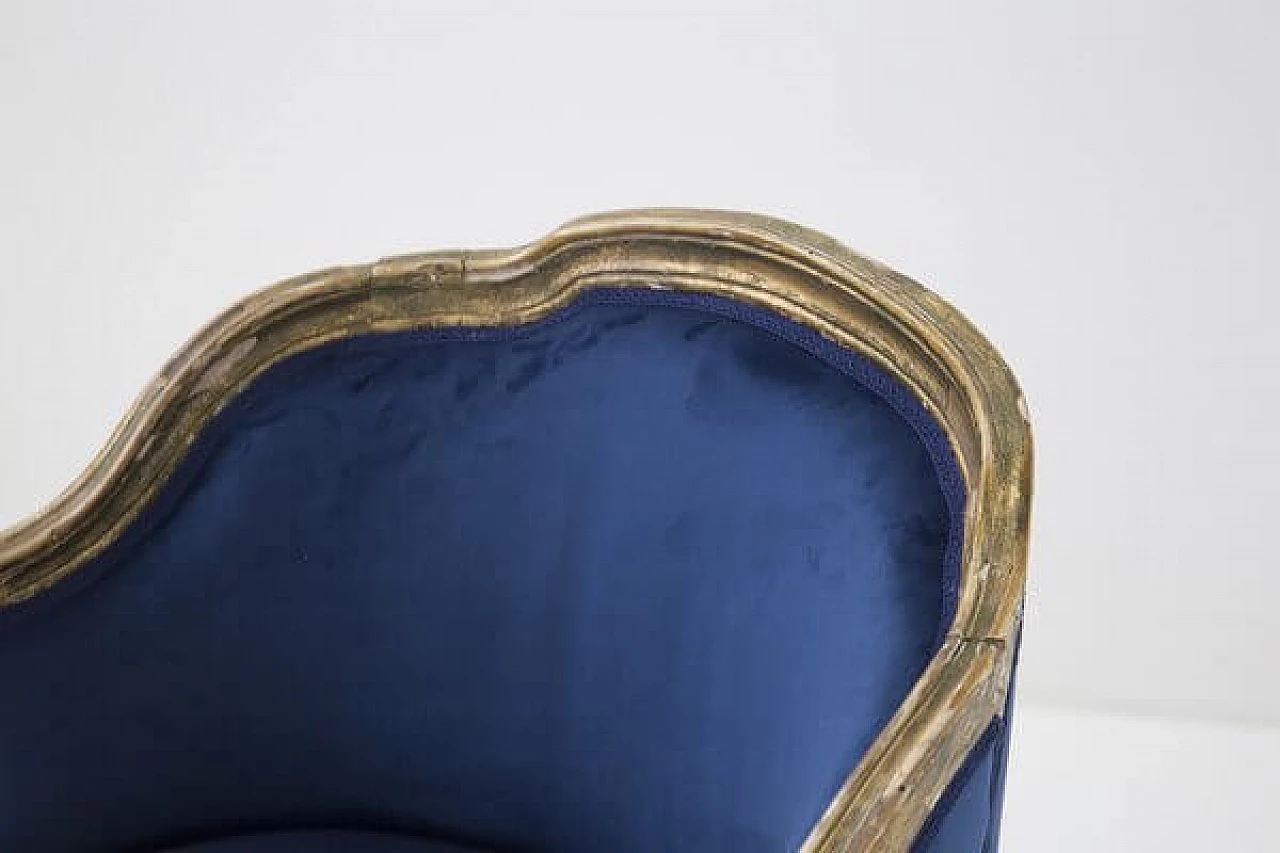 Poltrona in velluto blu e legno dorato, '800 9