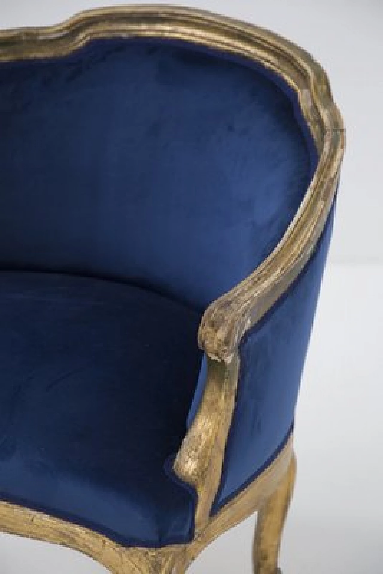 Poltrona in velluto blu e legno dorato, '800 12